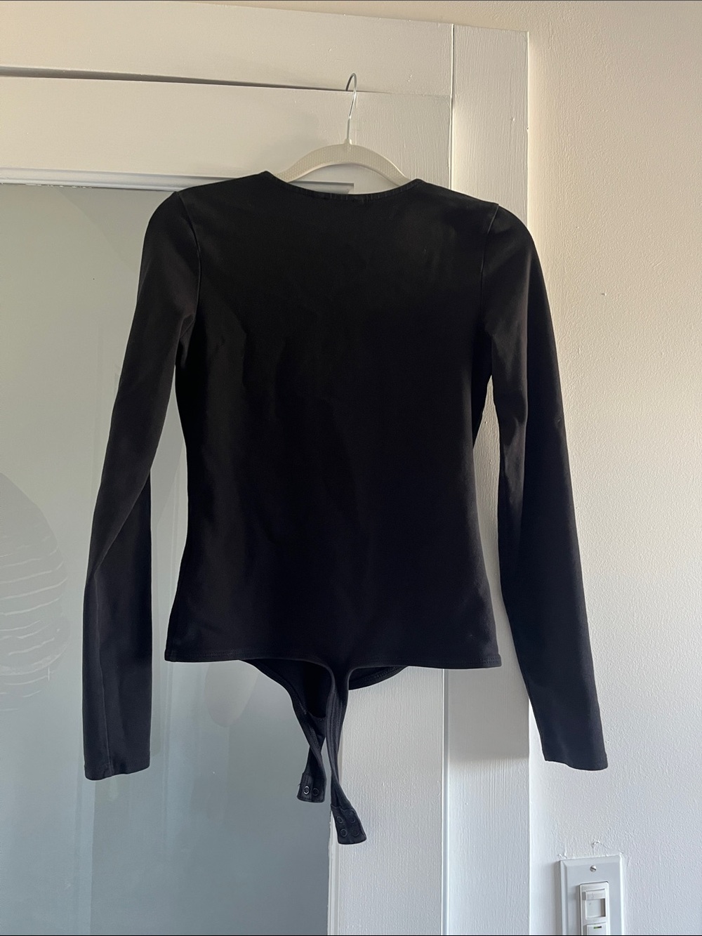 Guess Black Long-Sleeve Lace-Up V-Neck Bodysuit - Picture 6 of 7